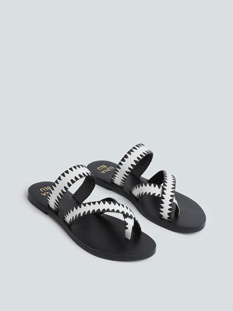 LUNA BLU Black Textured Multi-Strap Sandals